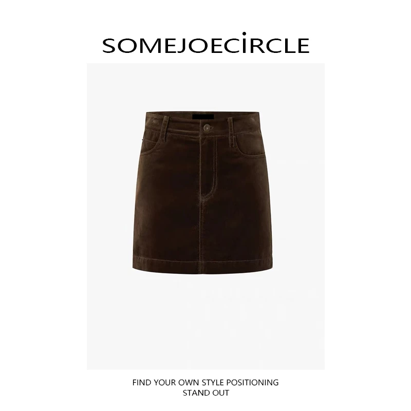 SOMEJOECIRCLE【M*订单】25秋新品复古棕绒中腰直筒半身裙女K7365