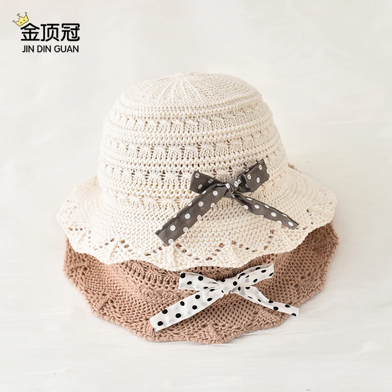 婴儿帽子夏季透气镂空编织草帽女宝宝韩版小月龄遮阳防晒渔夫盆帽