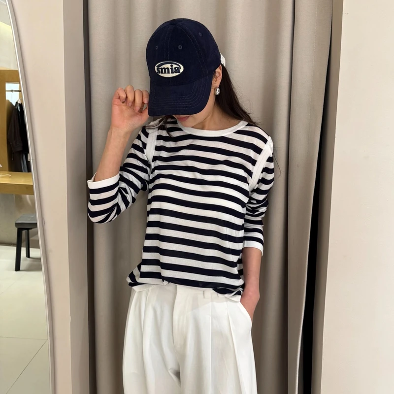 NAEN女装上衣毛针织衫条纹毛衣韩版慵懒风套头衫套头针织衫81M037