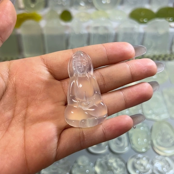 岫玉未镶嵌岫玉白冰挂件素衣观音