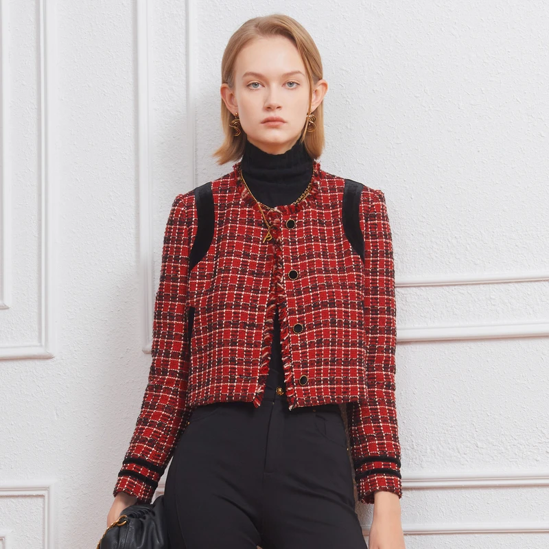 【诗语专属】恩曼琳冬季新款小香风格纹高级感短外套女