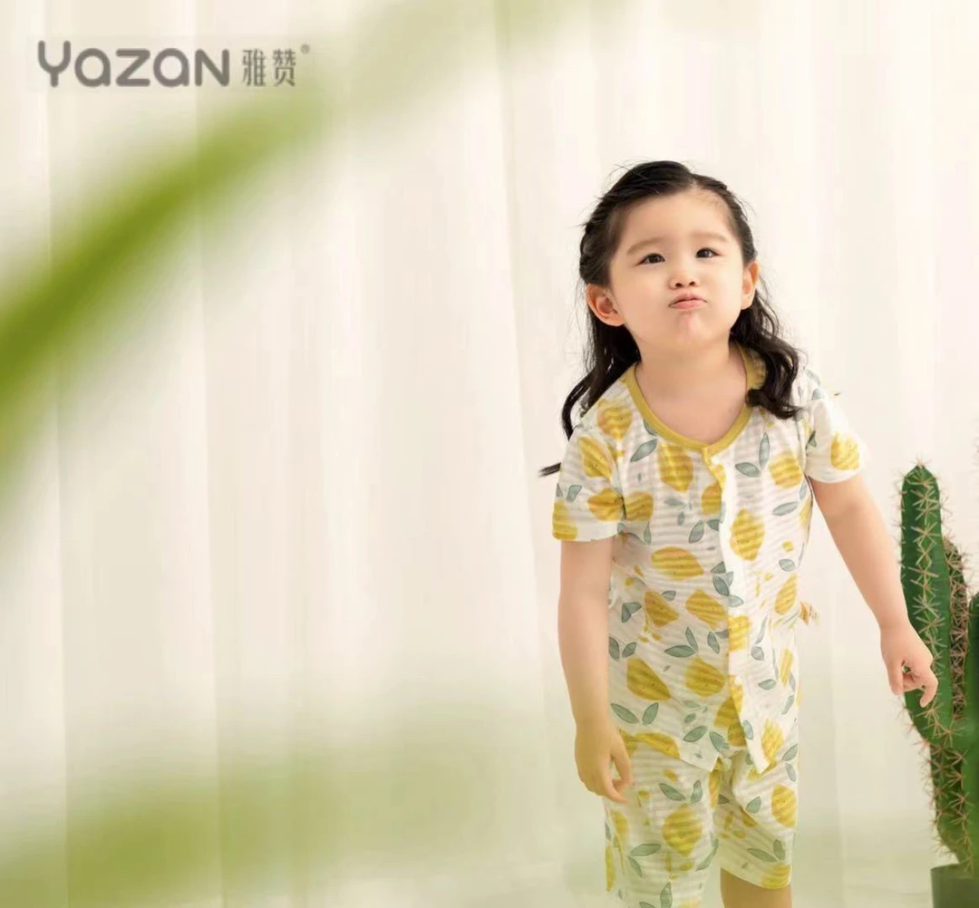雅赞【夏日柠檬系列】蝴蝶衣儿童短袖分体套装长袖套装