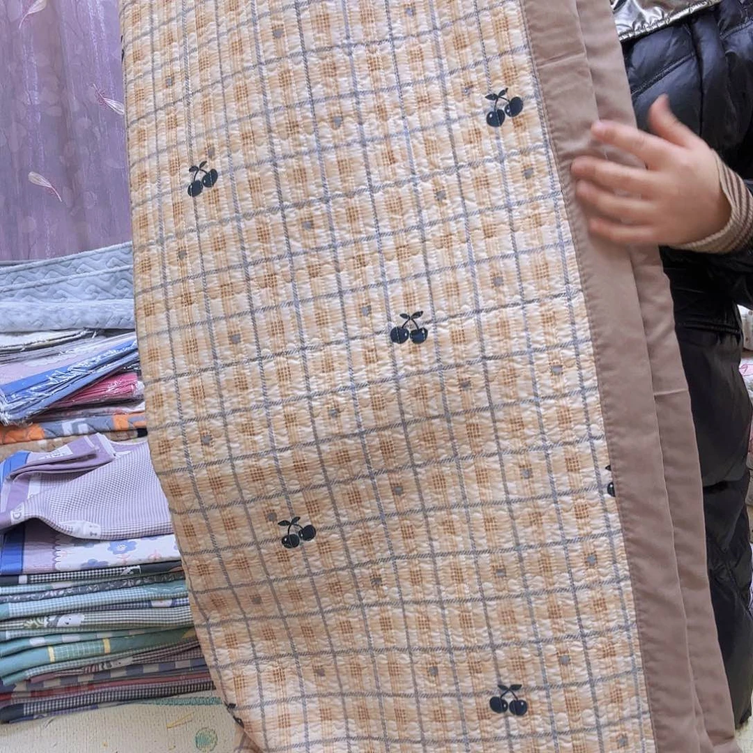 水洗布2米×2.2米叫我卡其色格子樱桃