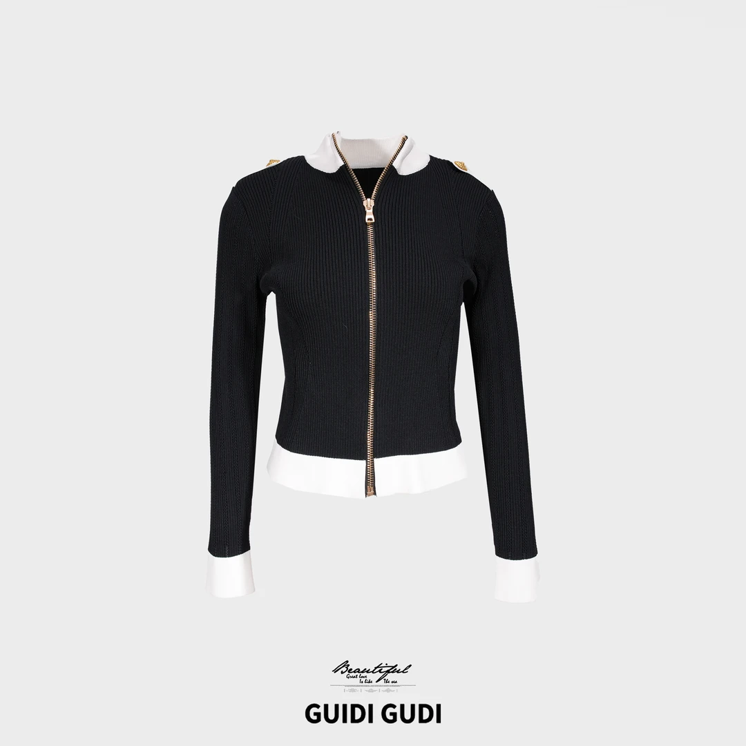 GUIDI GUDI【可爱女人】小香风女人味休闲长袖外套/黄加蓝