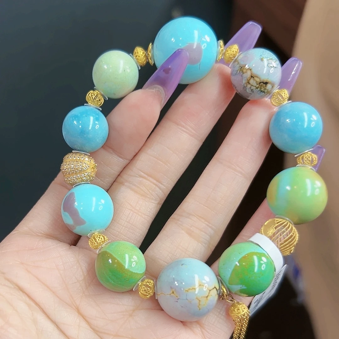 上***包绿松石18K金镶嵌珠宝奇石