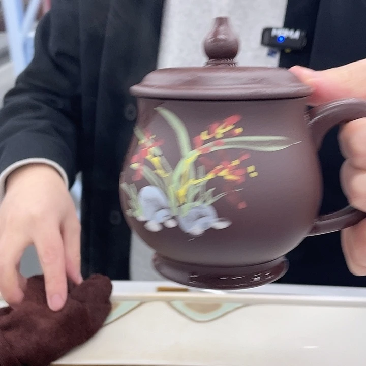 茶杯紫砂老紫泥彩绘葫芦盖杯