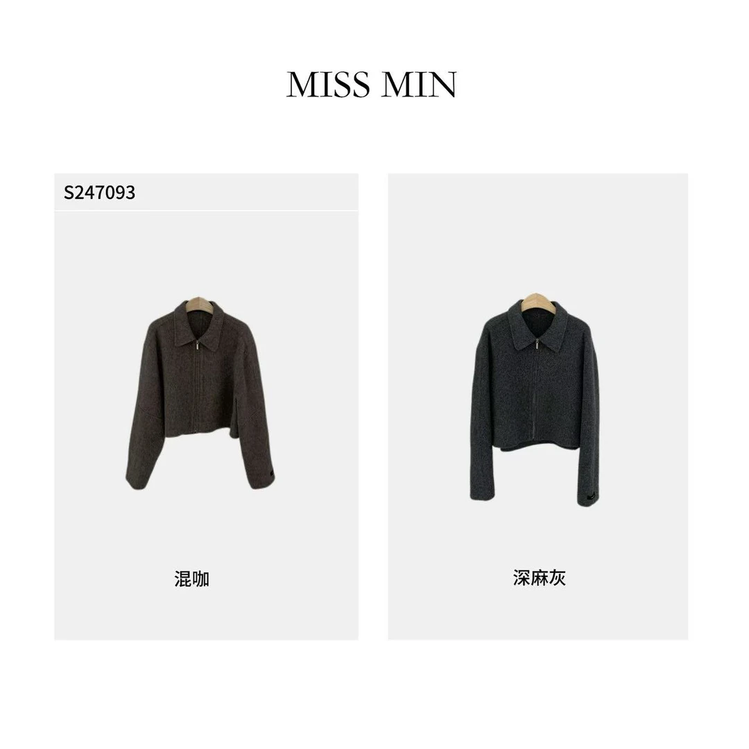 MISS MIN Y247093反季美式简约风街头时尚咖色翻领夹克毛呢短外套