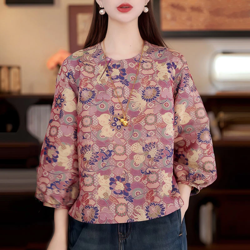新中式国风女装知性风上衣2025早秋新款高级感老钱风宋锦唐装衬衫