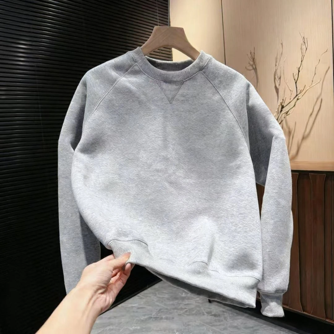 秋冬保暖休闲加绒纯色微宽松版时尚潮流百搭男士卫衣冬季长袖加厚