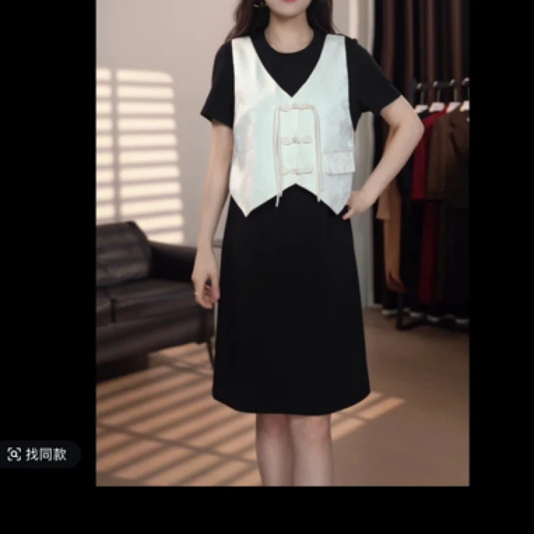 H1050粉白连衣裙]女士时尚气约潮拼接裙子春秋色牛ssss