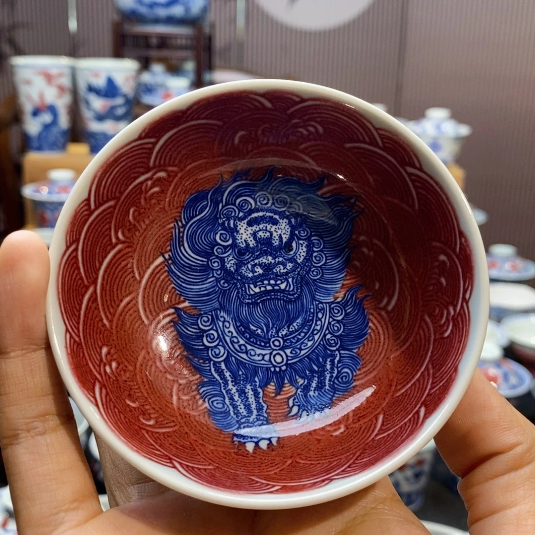 三狮戏绣球普洱杯原矿手绘