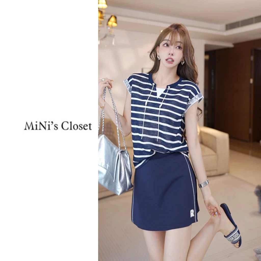 【MiNi推荐】慵懒条纹短袖2025年夏季新款高级感显瘦宽松套装JE2233