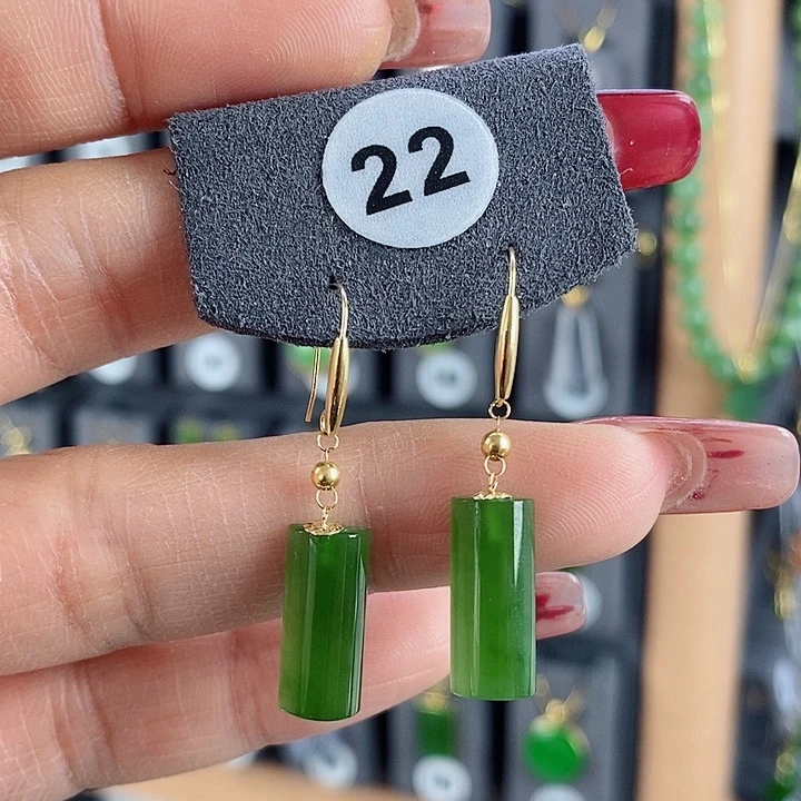 和田玉耳饰18K金镶嵌