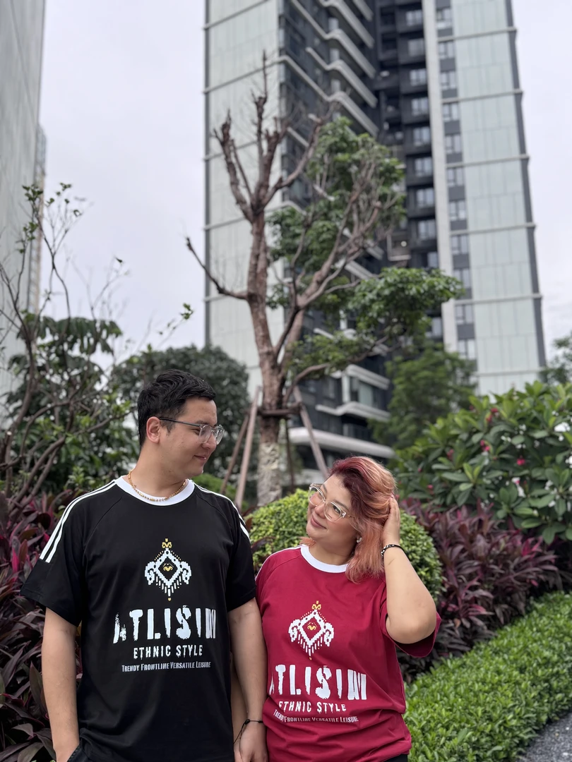 (已登记版权)AtliSim三条杠正码数纯棉民族风夏季短袖t恤春夏