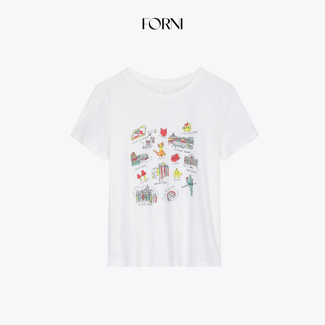 FORNI 手绘怪味Tee 舒爽雨露麻新疆棉搞怪卡通手绘圆领T恤