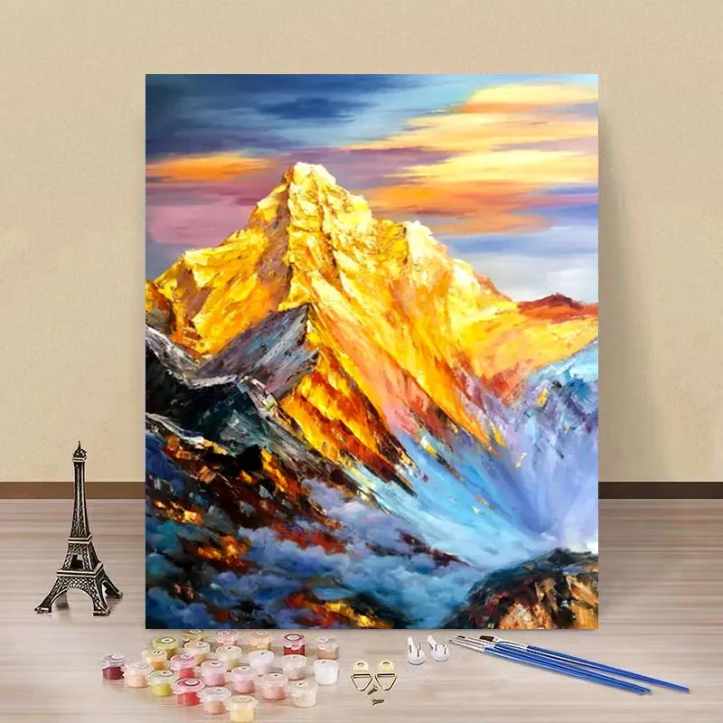 日照金山数字油画DIY手工填色解压风景丙烯油彩填充装饰画高级感