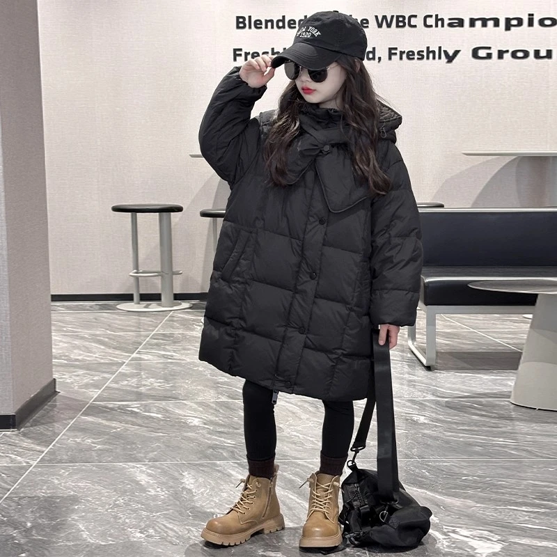 女童羽绒服冬装2025新款儿童潮白鸭绒外套女孩大童加厚中长款上衣