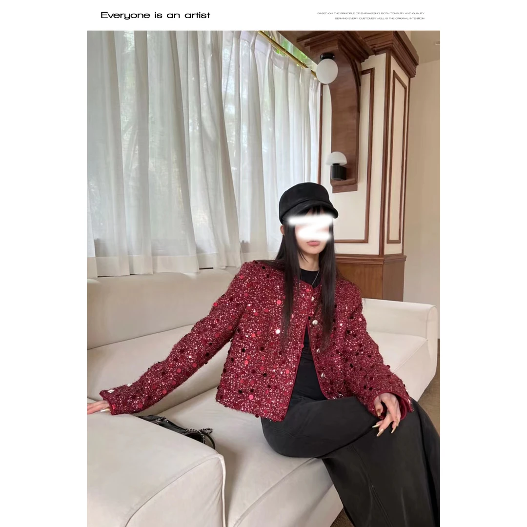 61719闪闪短款小香风外套带羽绒气质百搭