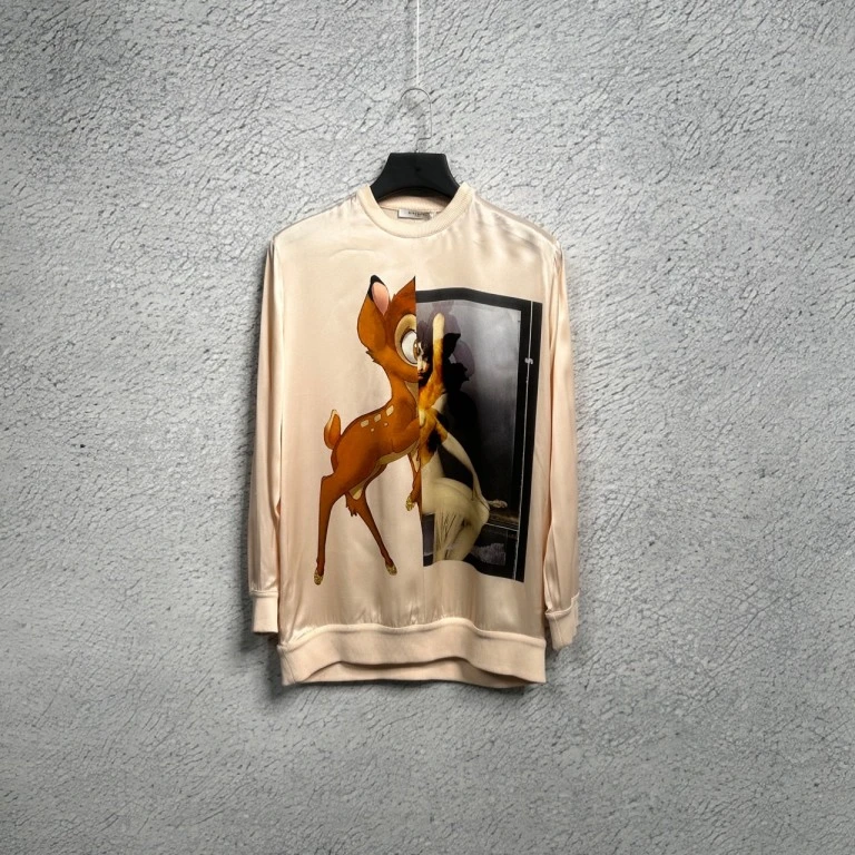99新 Givenchy/纪梵希 淡粉色经典丝绸小鹿logo套头卫衣 /XS