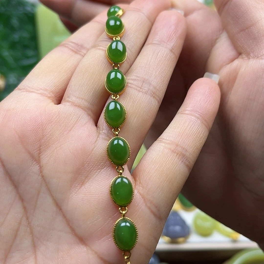 和田玉手链银S925镶嵌