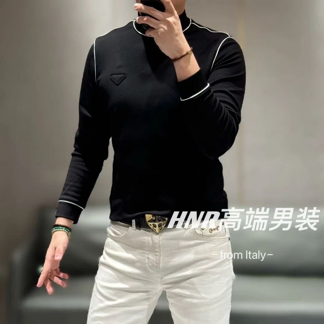 【莫代尔空气层】倒三角胸标设计感线条休闲打底长袖9989