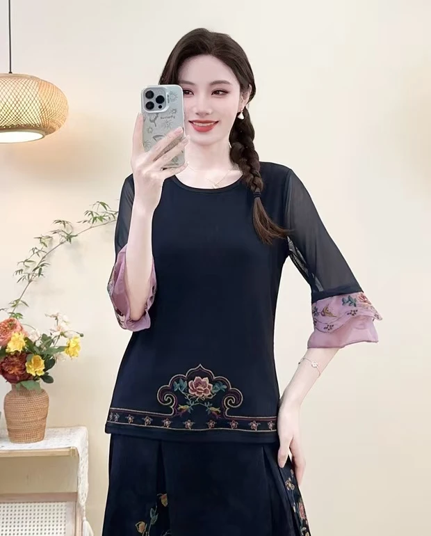 （再见时光）国风打底重工刺绣百搭保暖新品上衣