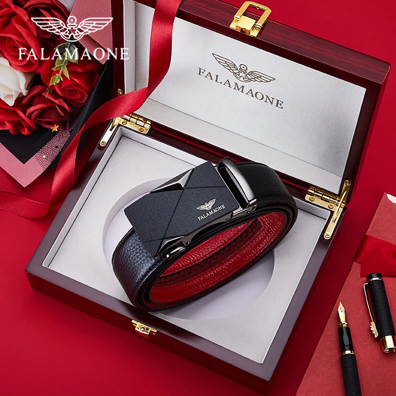 法莱阿玛尼头层牛皮皮带红黑双面本命年男士新年春节生日礼物轻奢