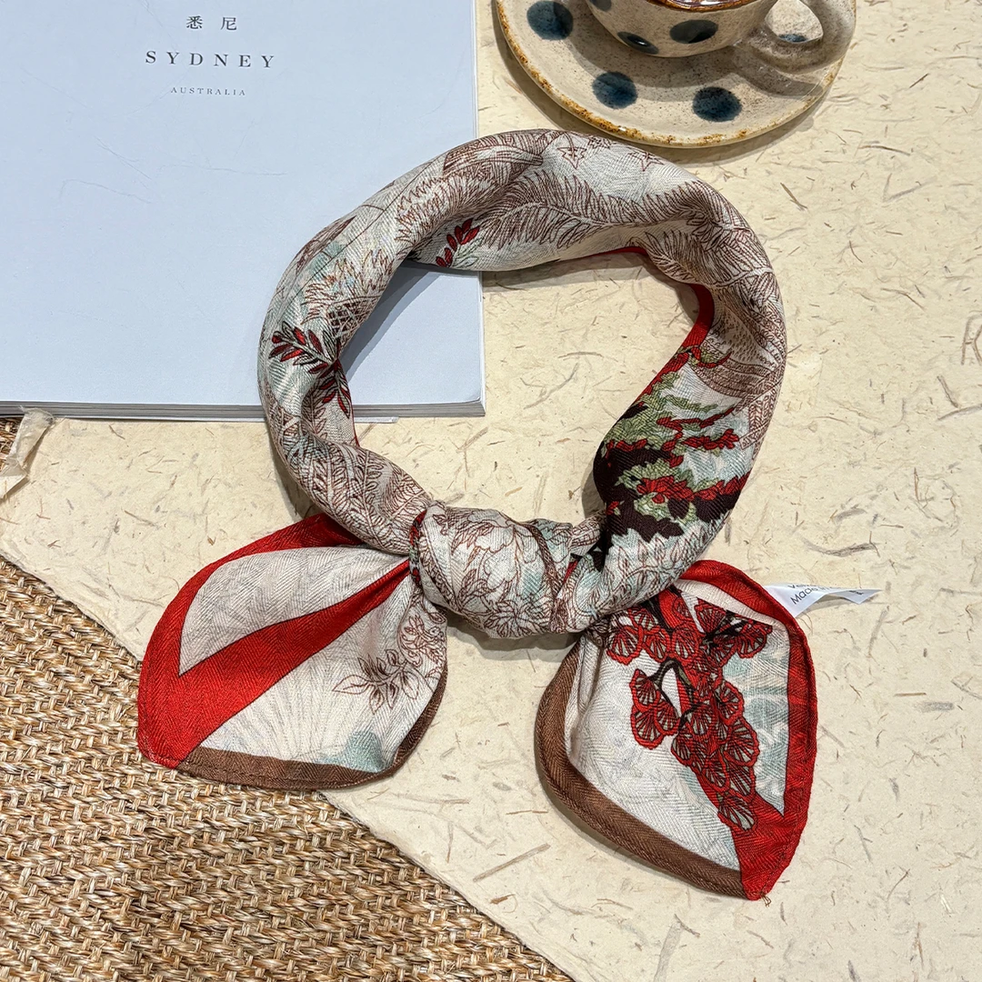 【67*67】春夏新款百搭双面双色丝巾复古优雅高级感小方巾25W014-16