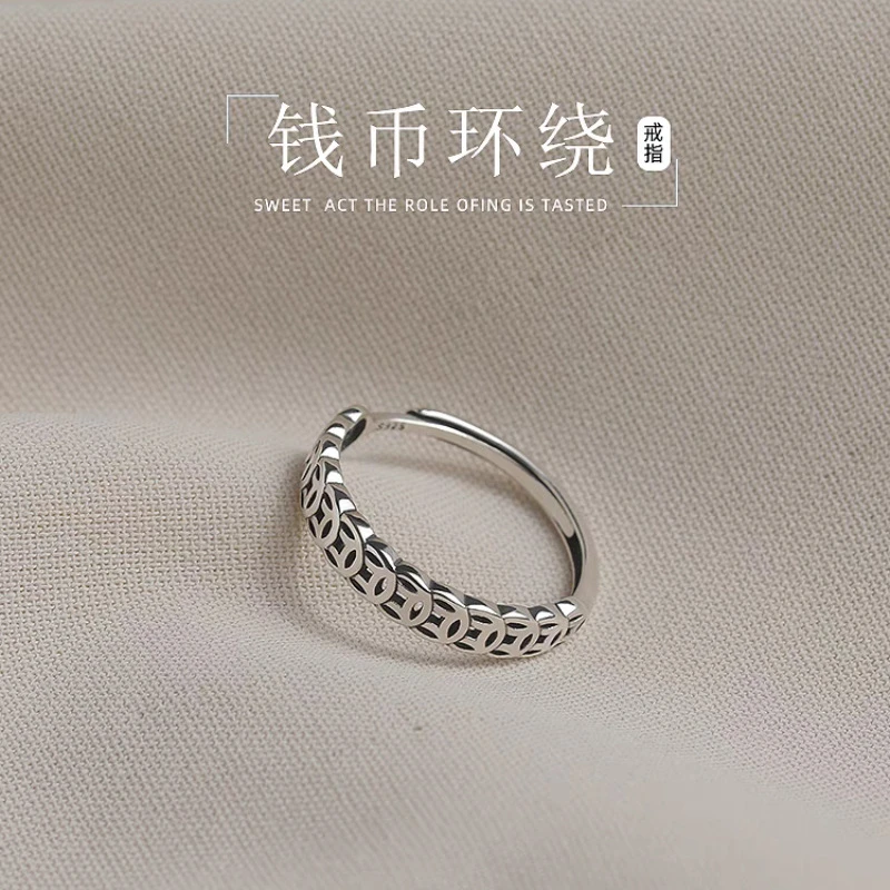 铜合金戒指 新中式复古钱币情侣戒指男女轻奢小众设计高级感简约