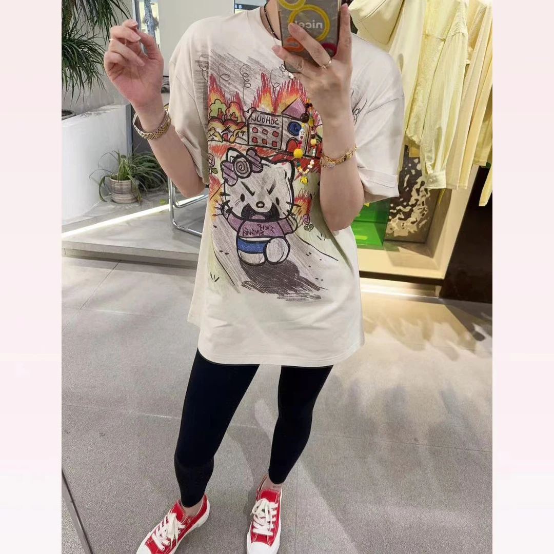 春苗女装     欧货卡通懒人T     新款圆领百搭设计感T恤
