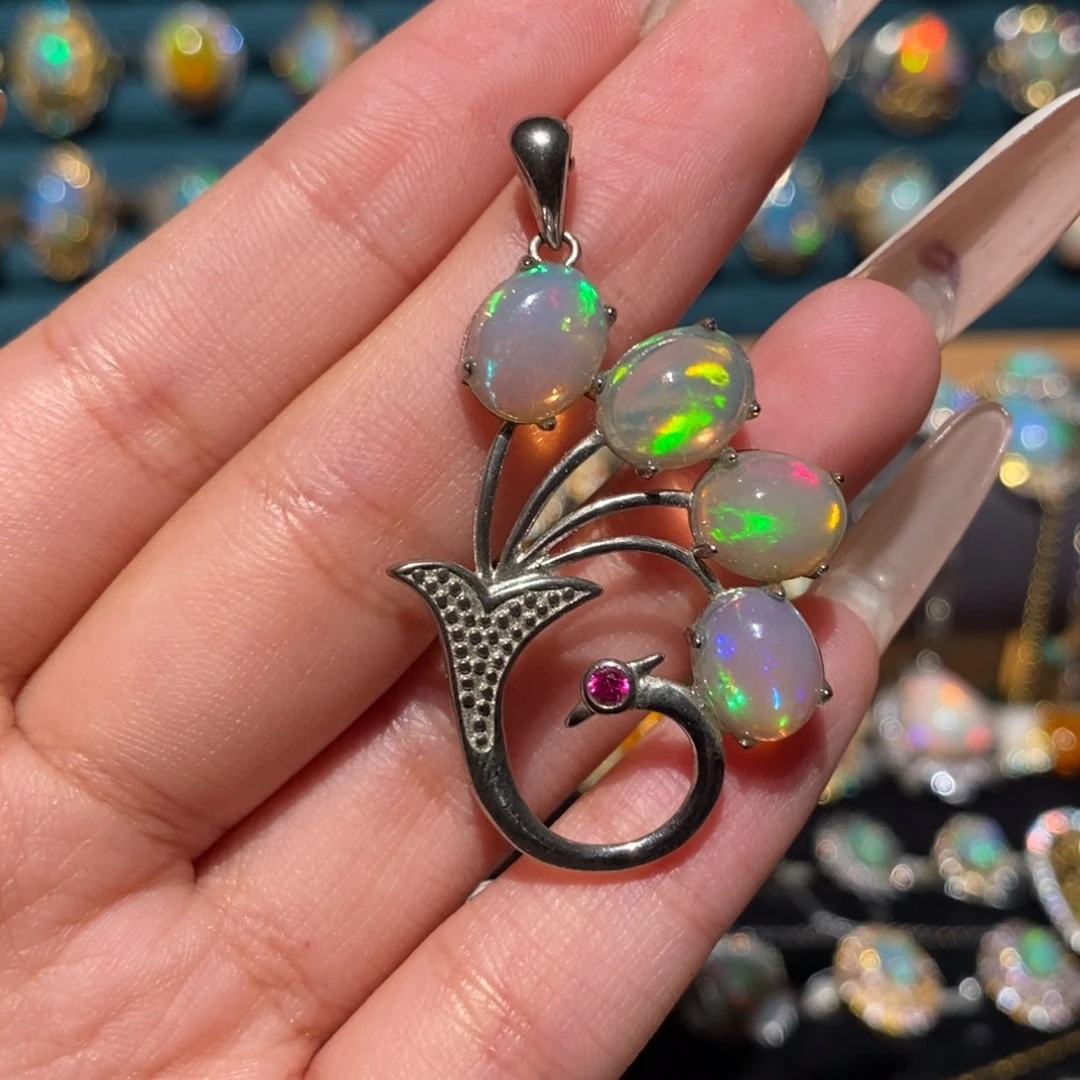 欧泊银S925镶嵌吊坠