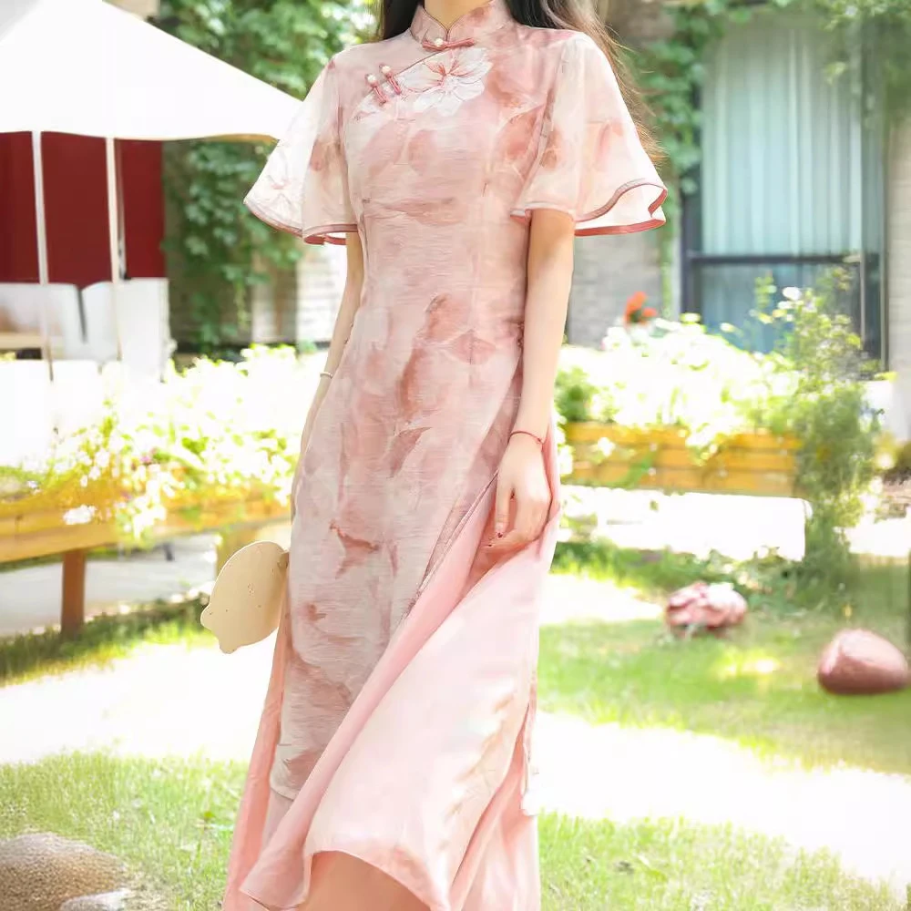 高贵奥戴旗袍年轻款高级感粉改良少女日常可穿复古民国喜妈妈礼服