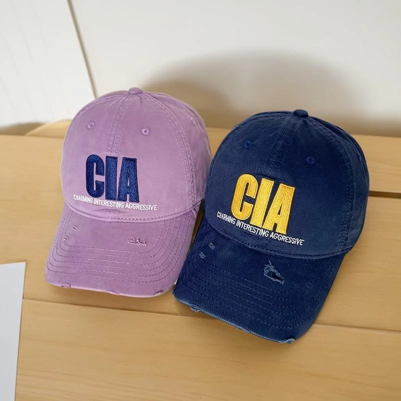 FAVMARTHA美式做旧磨破字母棒球帽女街头百搭显脸小鸭舌帽情侣出