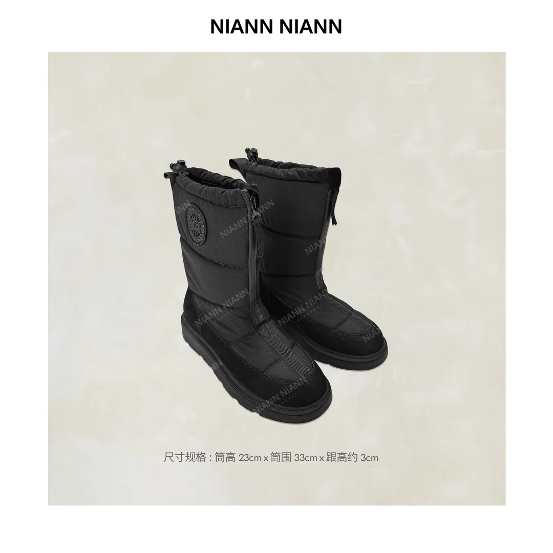 NiannNiann 新款复古磨砂牛皮防水布加绒超厚保暖雪地靴16491