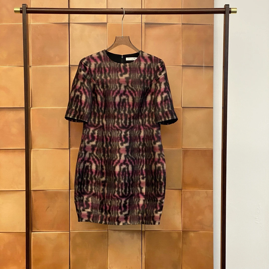 99新 DIOR/迪奥 Dior 黑紫晕染条纹桑蚕丝连衣裙/38码/99新/29228