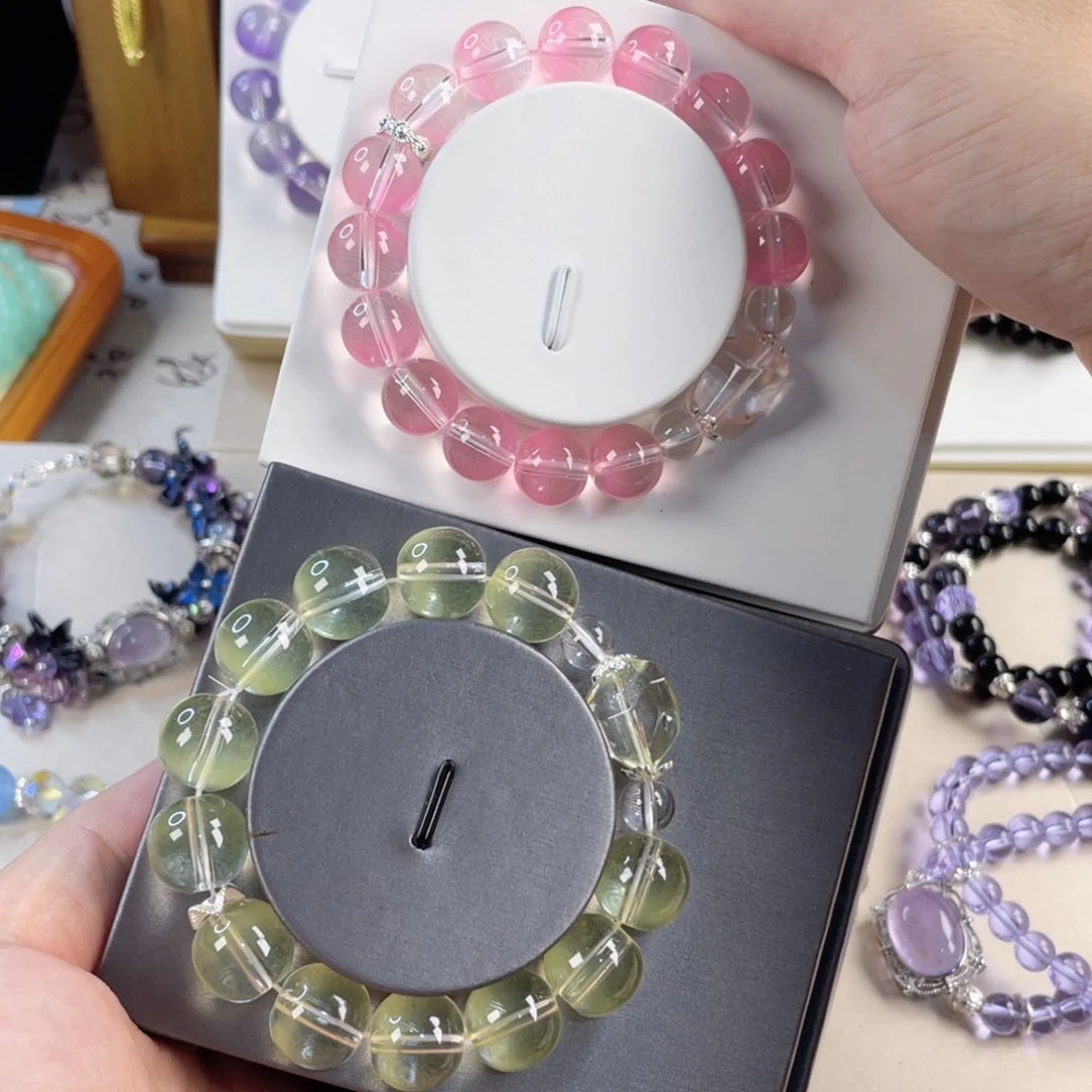 水晶手串银S800镀金镶嵌