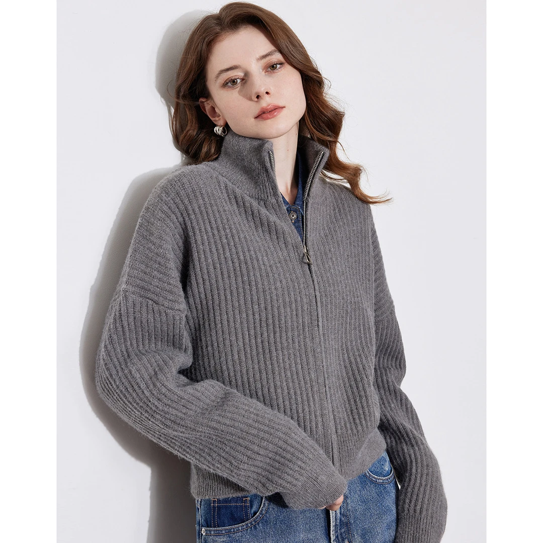 【热卖推荐】初语冬款式高领拉链纯色长袖针织开衫打底保暖内搭毛衣