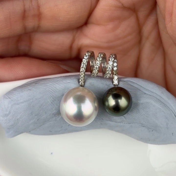 定制海水珍珠银S925镶嵌吊坠(不含链)11-12mm澳白9mm大溪地