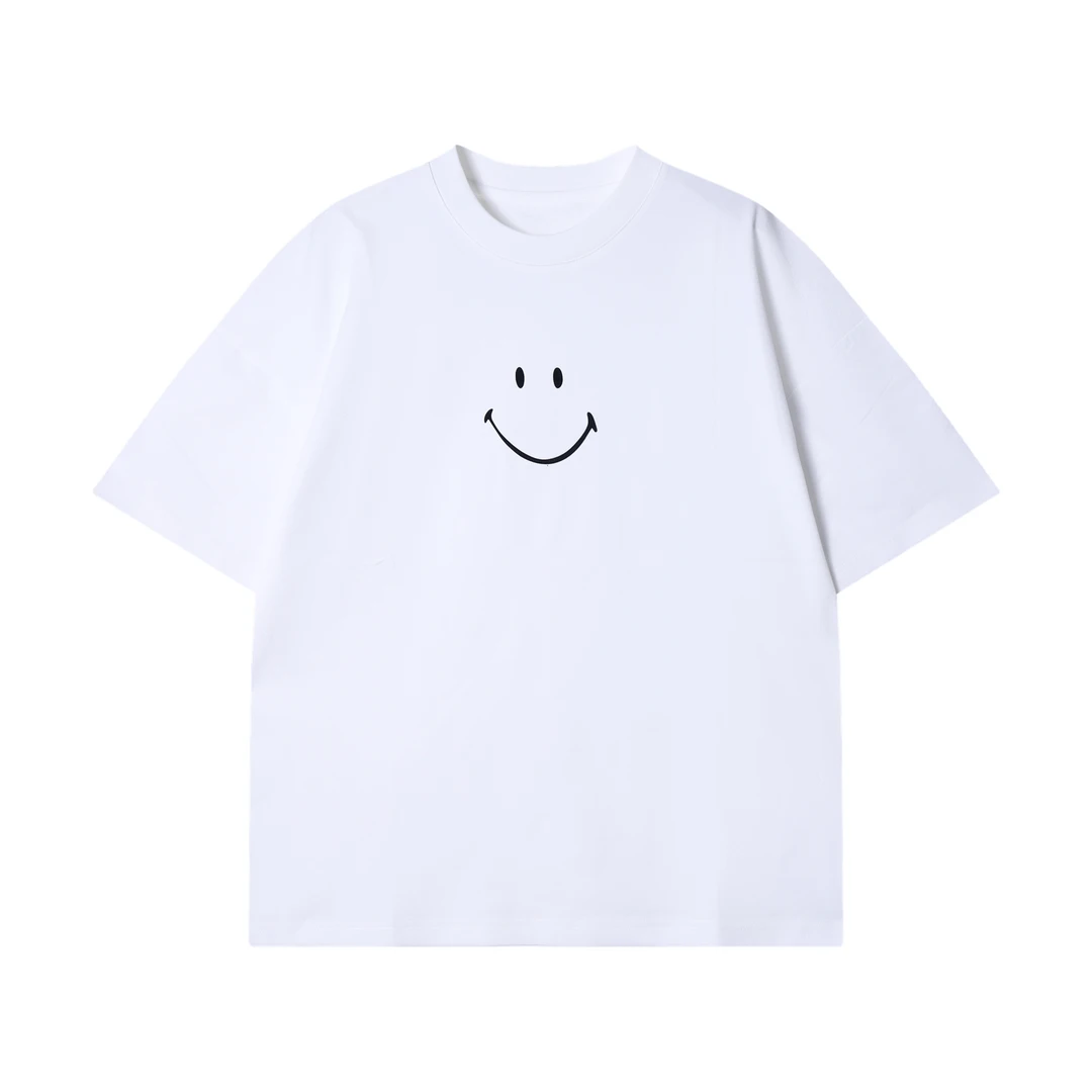 夏季高级感新款潮牌简约笑脸印花圆领短袖T恤时尚休闲百搭上衣