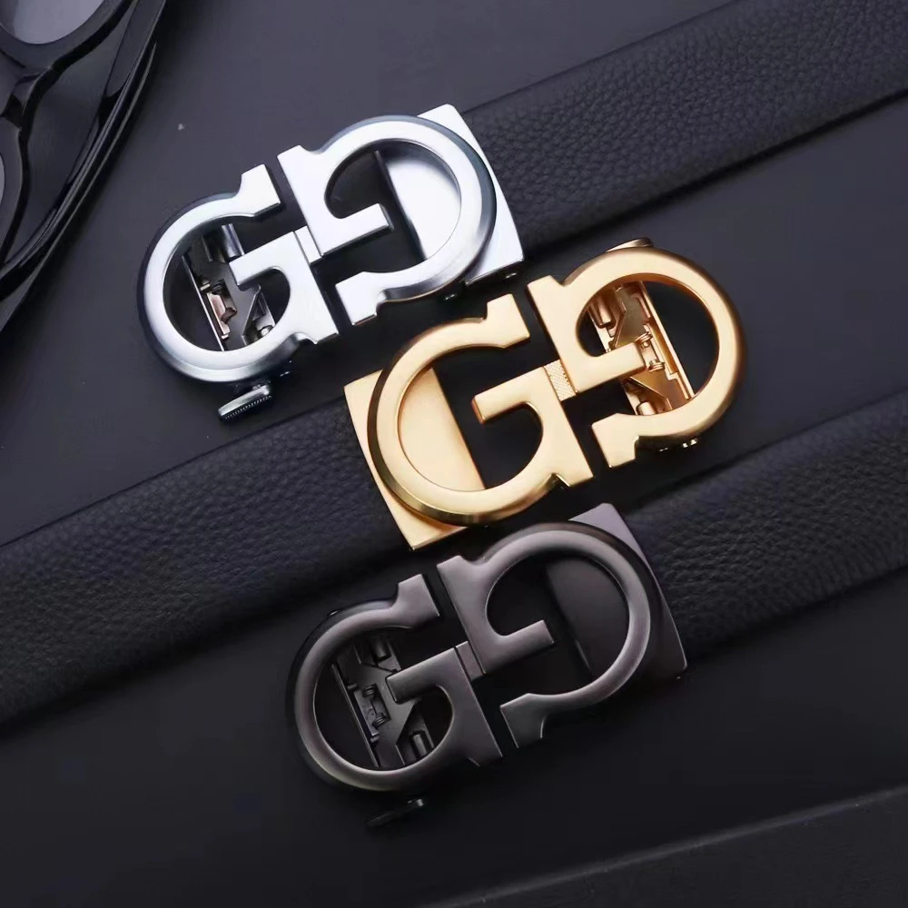 男士真皮包边腰带字母自动扣头层牛皮荔枝纹正装商务时尚厂家直发