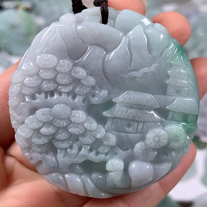 颈饰未镶嵌翡翠山水两面工艺福利