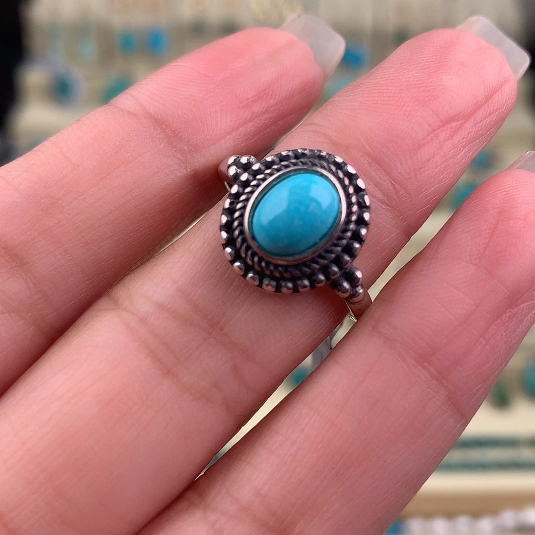 绿松石银S925镶嵌戒指