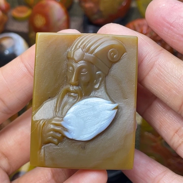 玛瑙/玉髓未镶嵌吊坠(不含链)宣化北山平安无事牌诸葛亮