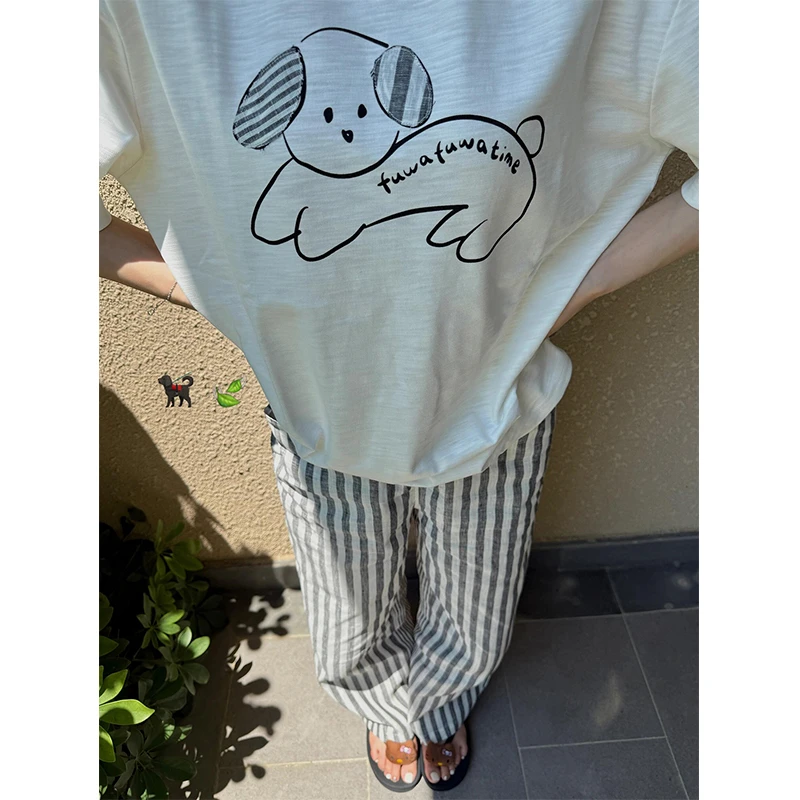 【小狗涂鸦】日系可爱清纯睡衣女夏季新款短袖长裤可外穿家居服套装