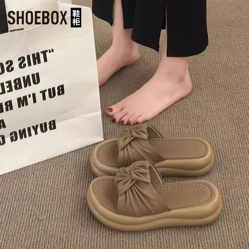 SHOEBOX鞋柜踩屎感一字凉拖女夏外穿2025新款百搭时尚厚底拖鞋