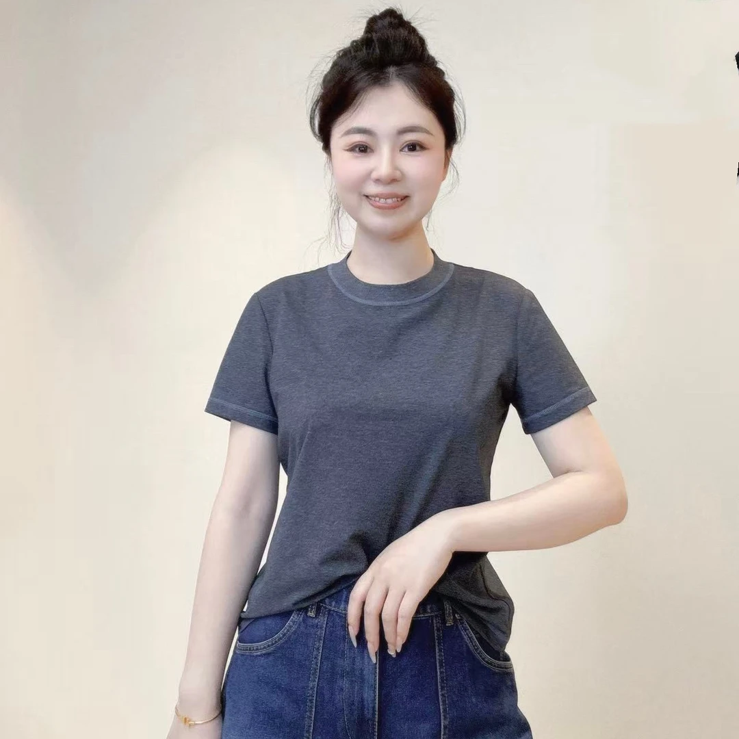 【阿玛施AMASS】时尚简约基础百搭半袖缝线设计圆领纯色T恤5301025