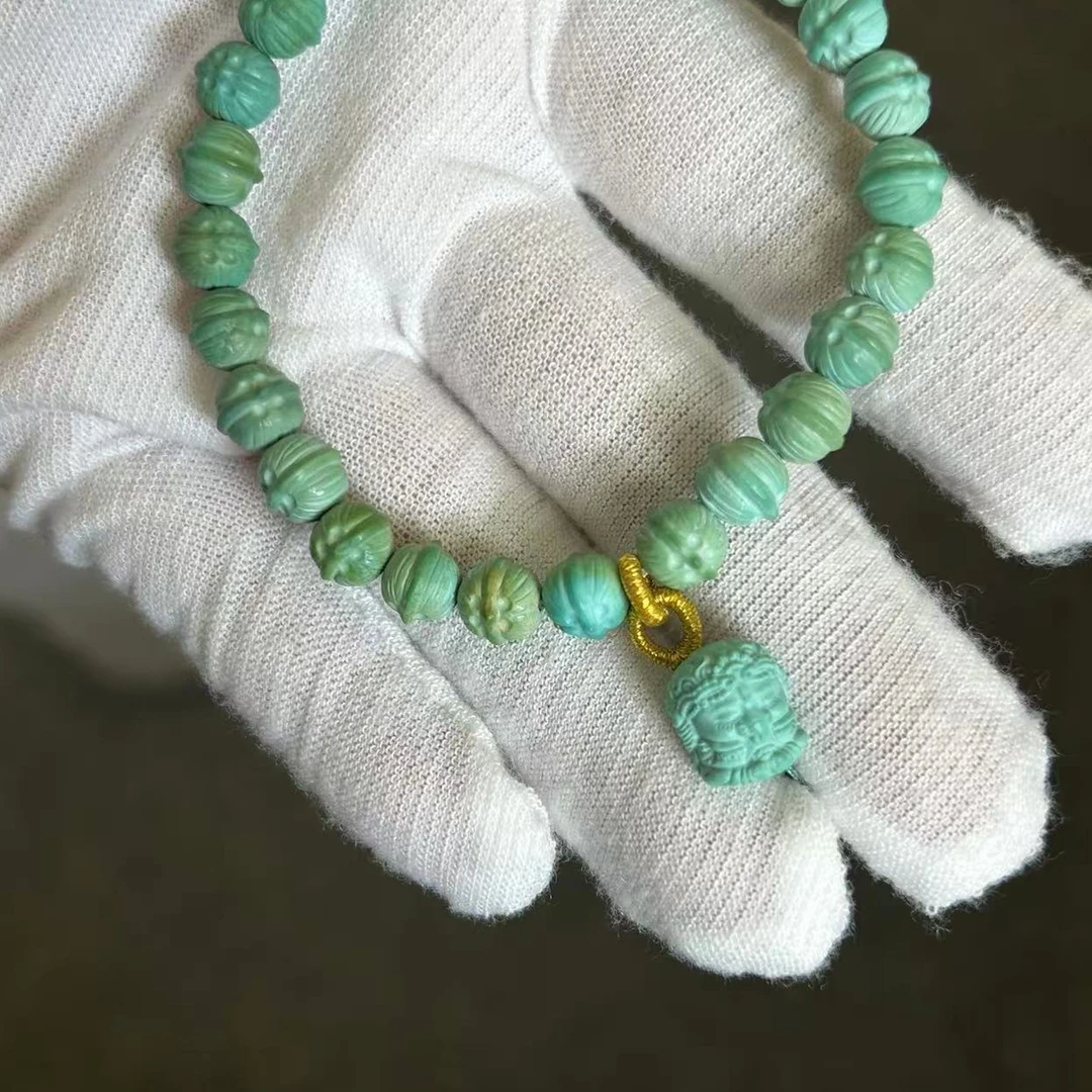 原矿绿松石百香籽手串象神