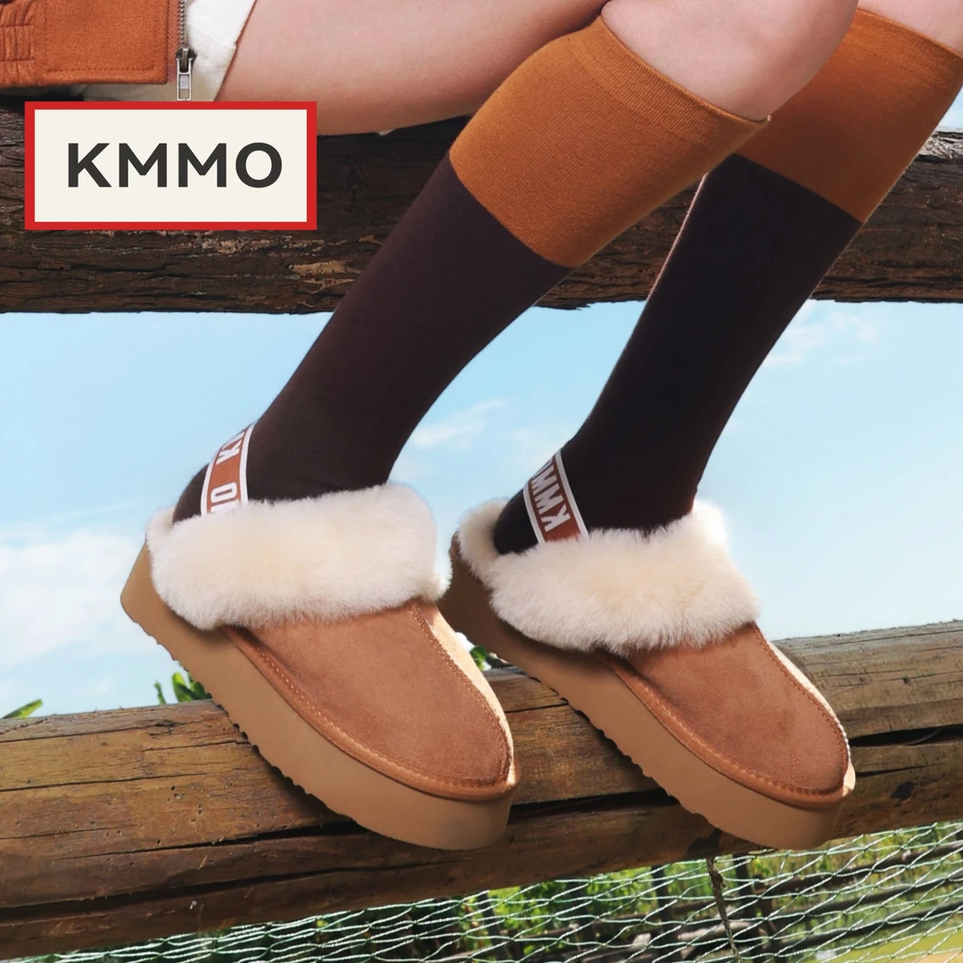 KMMO毛毛拖鞋女厚底外穿2025秋冬季雪地靴一脚蹬松紧带懒人毛毛鞋