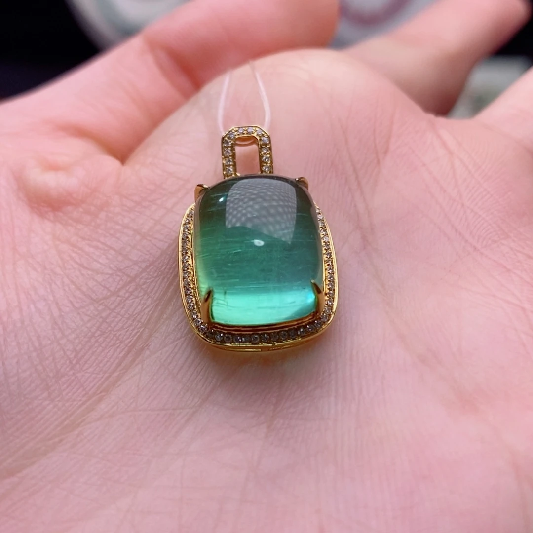 颈饰18K金镶嵌碧玺猫眼吊坠yy