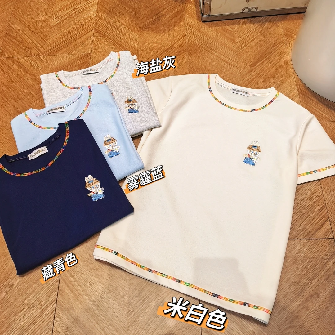 青岛即墨代工 布布夏季新款双纱朱地刺绣T恤  2218